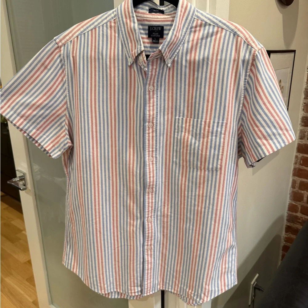 J. Crew ** Short-Sleeve Button-Down Shirt in Blue, Pink & White